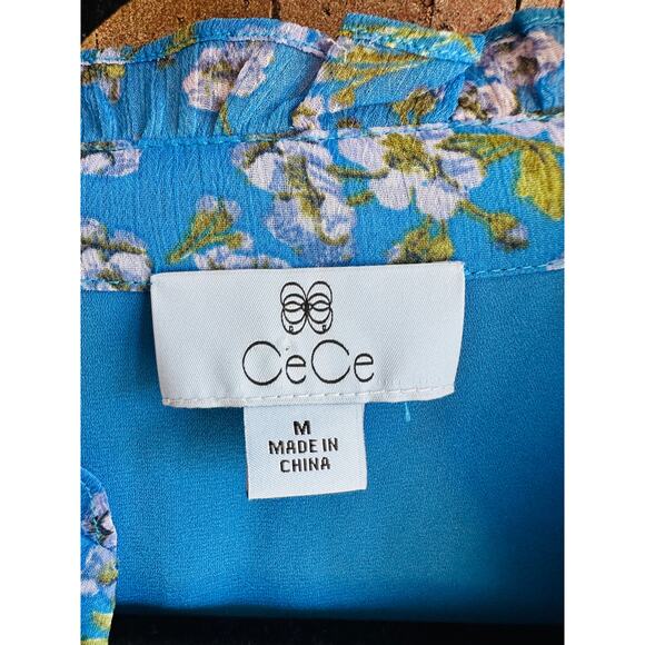 CeCe Women's Blue Floral Print Baby Doll Mini Dress Size M - Picture 7 of 8